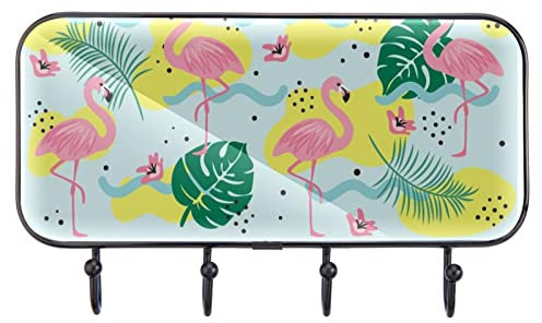 Flamingos Muster mit Pflanzen Blätter Klebehaken Handtuchhaken Wandhaken Stick auf Badezimmer Küche Schlafzimmer
