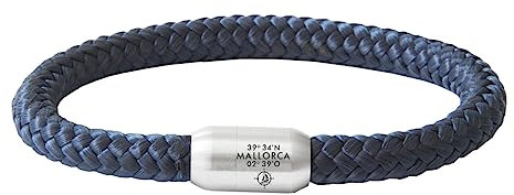 Mallorca Segeltau Armabnd | Magnetverschluss | Gravur Schriftzug Koordianten Kompass | Unisex | 8 cm Durchmesser | Stilvoll | Einzigartig | Paracord (Deep Ocean, 23.00)