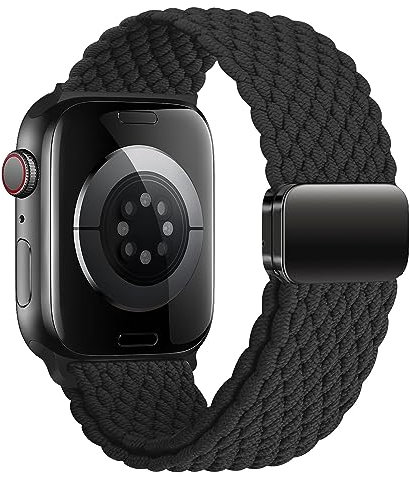 MroTech Kompatibel mit Armband Watch 45mm 44mm 49mm 46mm Nylonarmband Geflochten Elastisch Nylon Armband mit Magnetisch Schließe für Ultra SE Serie 10 9 8 7 6 5 4 3 2 1,42/44/45/46/49 mm,Schwarz