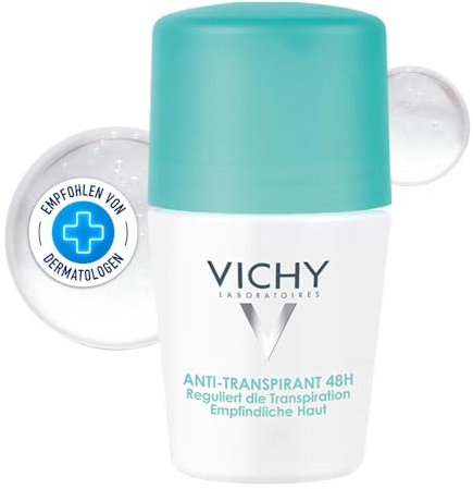 Vichy Desodorante en Formato Roll-On, Para Mujer, Antimarcas, Tratamiento transpiración intensa, Apto para Piel Sensible, Protección de hasta 48 Horas de Eficacia, Sin alcohol, Sin perfume, 50 ml