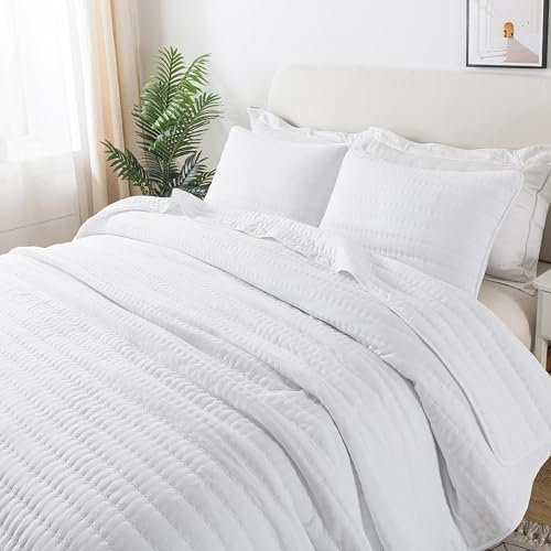 R.SHARE Tagesdecke 220x240 cm, Kuscheldecke Bettüberwurf, Ultra Weiche Steppdecke für alle Jahreszeiten, Wohndecken Sofaüberwurfdecke aus Mikrofaser (ohne Kissenbezug)-Weiß