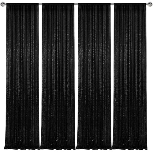 Pufogu 2 × 2,4 m Schwarze Pailletten-Hintergrundvorhänge, Fotografie-Hintergrund, Glitzer-Vorhänge, Stoffhintergrund für Weihnachten, Hochzeit, Party-Dekoration