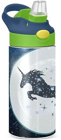 KAAVIYO Unicornio Digital De Luz Azul Botella de Agua Térmica de Acero Inoxidable Termo A Prueba de Fugas con Paja Cepilla La Taza 350ml para Niños Niñas