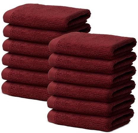 Lot de 12 Serviettes Visage 30x30cm | Débarbouillette de Bain Petite Taille | 100% Coton Premium | Epais 500g/m2 | Linge de Bain Doux & Absorbant | Oeko-TEX | Marque Ôhm | Rouge