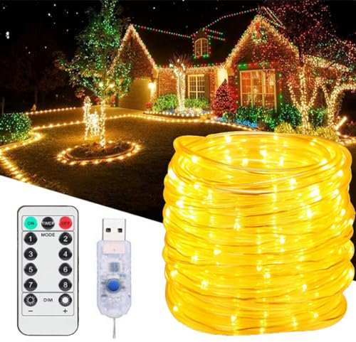 XRR Lichterschlauch, 100LED Schlauch USB Lichterketten Außen Innen, 8 modi IP65 Wasserfest Lichtschlauch für Schlafzimmer Party Garten Camping Weihnachten(Warmweiß)
