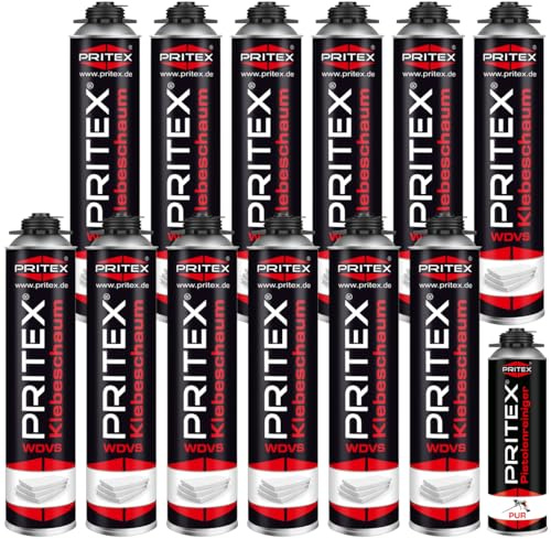 PRITEX WDVS Klebeschaum Set 12x 750ml, Dämmstoffkleber inkl. Reiniger