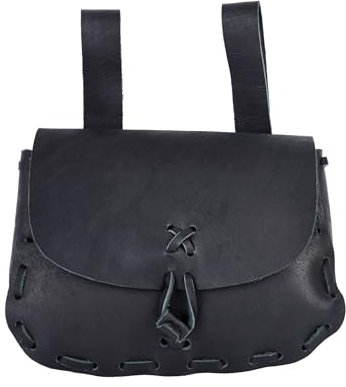 Ulfberth Mittelalter Gürteltasche aus Echtleder | Leder Bauchtasche für Damen und Herren in Braun | Wikinger Reenactment Ledertasche für den Gürtel | Karneval Kostüm (Schwarz)