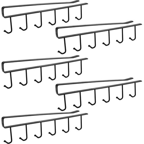 HEIYUET 5 ganci per tazze nere, porta tazze, senza forare, porta tazze sotto l'armadio, tazze ganci sotto armadietto, tazze organizer gancio per appendere bicchieri, utensili da cucina