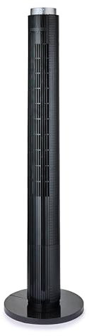GEEPAS 46 Tower Fan with Remote Control | Bladeless Oscillating Cooling Digital Touch Display, 3 Speed Levels 4 Wind Modes With 12H Timer | Electric Standing Air Circulator for Home Office, 45W Black