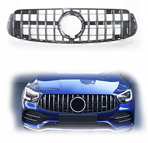 VIDOJI Kühlergrill Für Benz X253/W253 GLC Klasse 2020 GT R Style Grill Mit Kameraloch Silber Auto Obere Stoßstange Haube Mesh Grid
