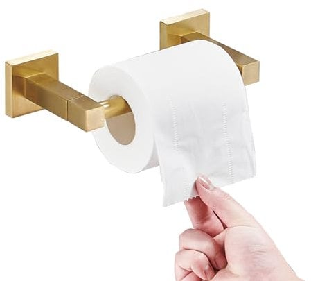 Pivoting Toilet Paper Holder Square Metal Toilet Roll Holder for Mega Roll Modern Bathroom Stainless Steel Tissue Roll Hangers Tp Holder Storage Wall Mount (Gold)