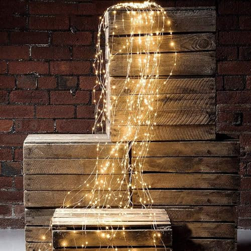 Swsdee Solar Lichterkette,Aussen 1M 100 LED Lichterschweif,Wasserfall Lichterkette 8 Modi Solar Lichterbündel,Outdoor Kupferdraht Weihnachtsdeko Lichterkette für Gießkanne Pflanzen Balkon Garten Deko