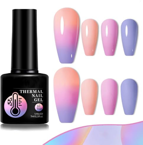 Colour Changing Gel Nail Polish, UV gel nail polish with Thermal Temperature Color Changing Glitter Reflective Nail Polish Long Lasting Glossy for DIY Nail Art Manicure at Home Salon (T03 Pink)