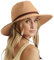 DRESHOW Mujeres Sombrero de Panamá, Sombrero de Paja de ala Ancha, Sombrero de Verano con Correa de Barbilla, Sombrero de Playa Fedora UPF 50+