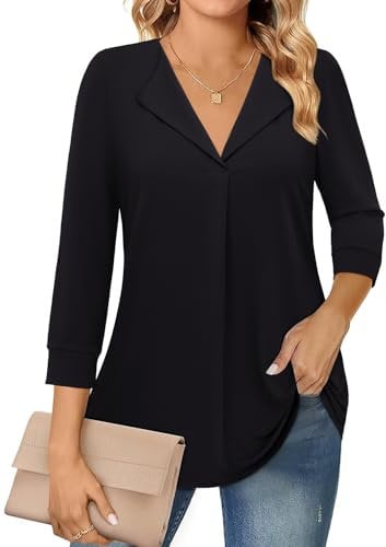 Amrto Blusen Damen Lässig Schwarzes 3/4 Arm Oberteil Damen Casual Blusenshirt Top Damen Blusentops Tshirt Damen Bluse Elegant Tshirt Damen Blusen Modern Shirt Schwarz Damen, XL