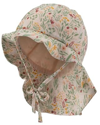 Sterntaler Sonnenhut Gartenblume - Mädchen Sommerhut in Leinenoptik mit Futter aus Batist (Bio) - Größe verstellbar - mit Nackenschutz und Bindebänder - Baby Kinder Kopfbedeckung - zartrosa, Größe 49