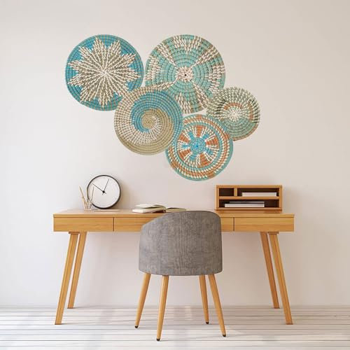 Boho Korb Wanddeko Set, Stroh Wandbehänge Rattan Wanddeko für Schlafzimmer, Runder Handgefertigter Rattan Wandkorb, für Wohnzimmer Und Schlafzimmer Im Landhausstil