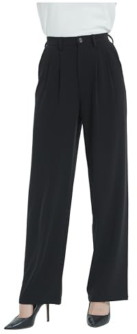 Tronjori Pantaloni da donna a vita alta casual a gamba dritta pantaloni da lavoro per ufficio pantaloni da lavoro pantaloni da tuta con elastico in vita, nero, XL
