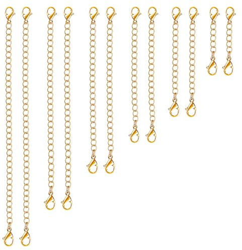WillTen Extensión de cadena de acero inoxidable, 12 unidades, color plateado y dorado