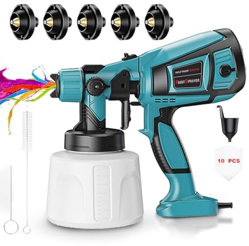 TOPALL Pistola per Verniciare,850W 32000PRM 1400ML HVLP Pistola a Spruzzo per Verniciare,Elettrica Pistola Vernice a Spruzzo,con 5 Ugelli e 3 Modelli,Professionale Pistola Spruzzo per Vernice