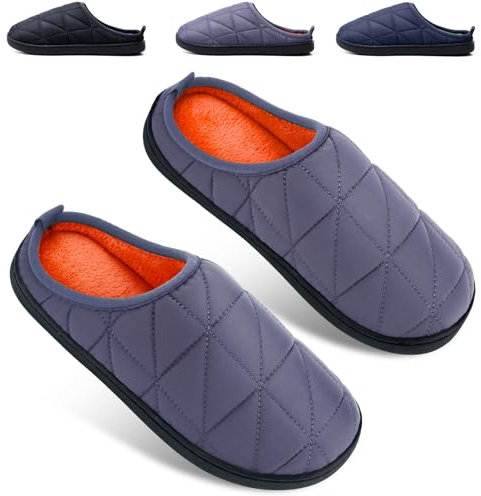 WUAYAMI Zapatillas de Estar por Casa Hombre Mujer Invierno Cálido Forro de Felpa Pantuflas Mujer Alta Densidad Espuma de Memoria Antideslizante Suela Gris, 36/37 EU