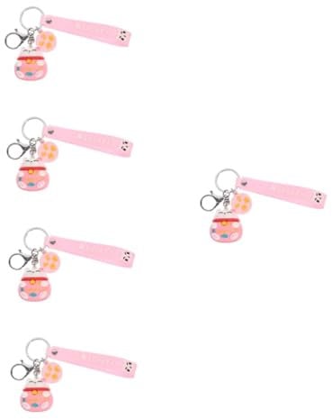 LIFKOME 5pièces Porte-clé Pvc Maneki Neko Pendentif Chat Pour Décoration De Voiture Et Bureau Couleur Rose Design