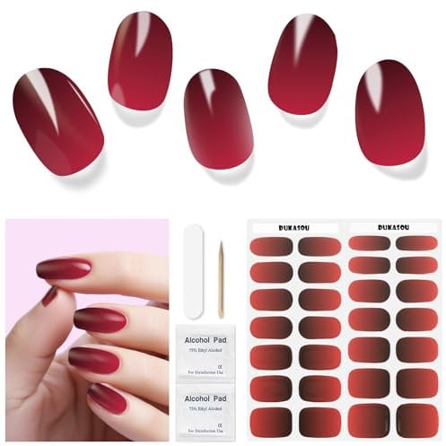 Semi Cured Gel Nail Strips, 28 pcs Gel Nail Stickers Work with Any UV Lamp, Long Lasting UV Polish Strips Wraps, Salon Quality, Easy to Apply(Peninsula Rose)