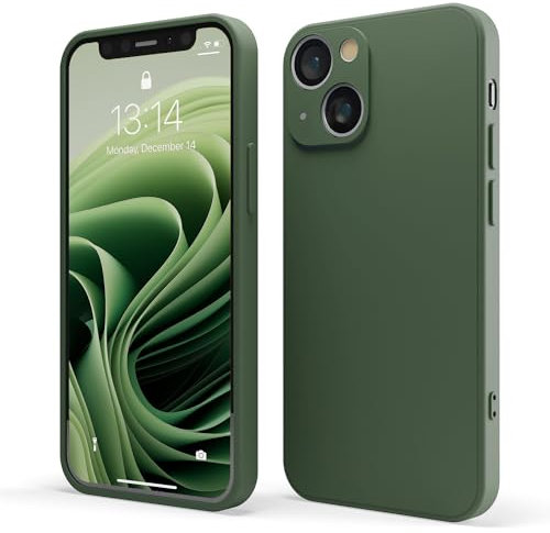 Red Ember Coque de protection antichoc pour iPhone, ultra fine en silicone liquide avec finition mate et doublure en microfibre douce anti-rayures (vert, iPhone 14 Plus)