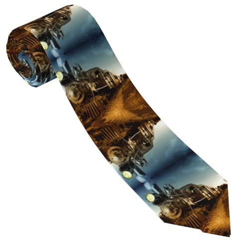ESNAIUVCD Herren-Krawatte mit Zug- und Eisenbahn-Druck, bedruckte Krawatte, formelle Party, Hochzeit, Geschenk, Krawatten für Männer, Schwarz , Einheitsgröße