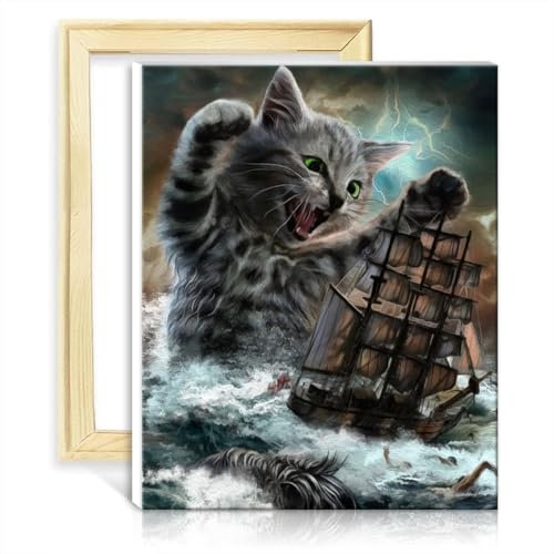 TANGFEIY Kits de pintura por números, monstruo, titán, gato, Kraken, pintura al óleo, números acrílicos con pinceles, manualidades, para decoración del hogar, sin marco (30 x 40 cm)
