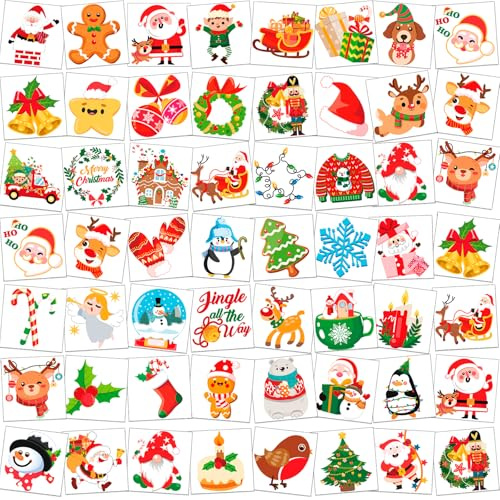 HOWAF 96 Blatt Weihnachten Tattoo Kinder, Weihnachtstattos Kleinigkeiten für Adventskalender Füllung, Weihnachtsgeschenke Nikolaus Geschenke, Kleine Geschenke für Adventskalender