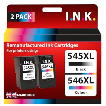 I.N.K. Remanufactured Canon PG-545 XL/CL-546 XL InkJet Cartridges 2 Pack Black & Colour Compatible with iP2850, MG2550S, MG2555, MG2555S, MX495, TR4550, TR4650, TR4651, TS3355, TS3450, TS3452