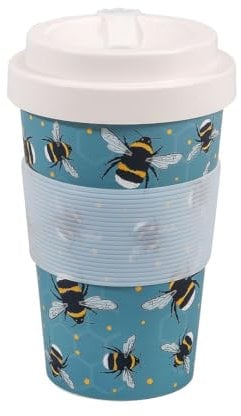 ECO CHIC Recycled Travel Coffee Cup 400ml Microwave Dishwasher Safe Plastic Travel Mug (Bumble Bee Blue)