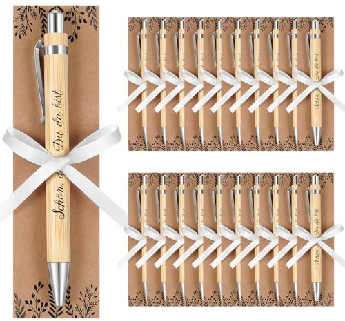Tenare Gastgeschenk Hochzeit Kraftpapierkarte, Elegant | 20 Set Holz Druckkugelschreiber, Mit Spruch Schön, Dass Du Da Bist, Kraftpapierkarte, Weißes Band, Für Taufe, Geburtstag