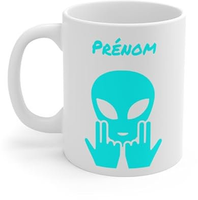 Teecustom Mug Alien Personnalisé avec Prénom Tasse Humour Rose OVNI Signe Jul Cadeau Drôle et Original (Bleu)