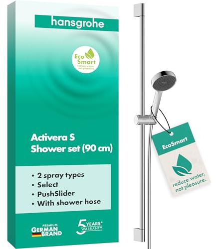 hansgrohe Activera Select S - Duschset mit Duschkopf wassersparend (EcoSmart, 2 Strahlarten), Duschschlauch (1,60 m) und Duschstange (0,90 m), Chrom, 28046000