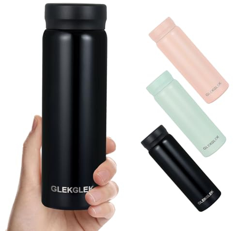 GLEKGLEK Mini Water Bottle 280ml, Small Flask for Hot & Cold Drinks, Easy to Clean, Fits Pocket, Handbag, Travel, School (Black)