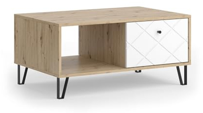 Vicco Couchtisch Nizza, Artisan-Eiche 90.2 x 59.4 cm | mit offenem Fach & Schublade, zur Nutzung als Ablagefläche neben dem Bett