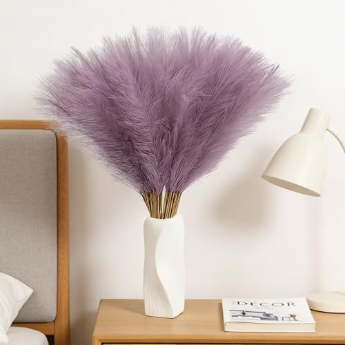 TILONKJ 30 Stück Pampasgras Klein, 55cm Lila Künstlicher Pampasgras | Pampas Deko Getrocknete Blüten Flauschig Faux Pampasgra Boho für Hochzeit Büro Schlafzimmer Wohnzimme