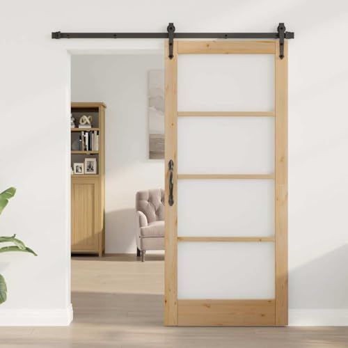 QJBSAVVA Innentür ORKDAL 86 x 198,5 cm aus massiver Kiefer und Klarglas, moderne Tür mit Zarge Braun, langlebig & platzsparend für Wohnzimmer Flur Schlafzimmer und Büro