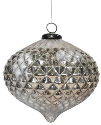 Antikas - Weihnachtskugel Glas, silbern glänzend antik - handgemacht in Indien, D.15cm