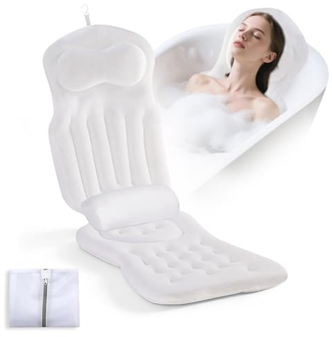 Coussin de Baignoire Complet, Baignoire à Bulles avec Appui-tête et Soutien Lombaire, Canapé de Bain Coussin de Baignoire avec Ventouses et Crochets Suspendus (Blanc)