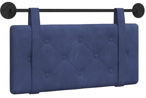 vidaXL Hängendes Kopfteil Polizeiblau Samt, Moderner rechteckiger Wand-Headboard aus Samt, bezogen mit Bändern, Knopfsteppung für entspannende Schlafzimmer-Deko
