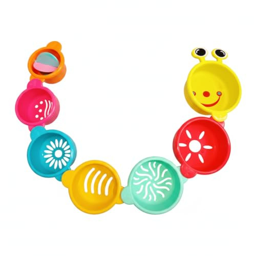 Ameble 7-Layer Caterpillar Baby Bath Stacking Cups for Early Learning, Color & Size Recognition, Bathtub Water Play Toy for Toddlers, Infant Sensory Development