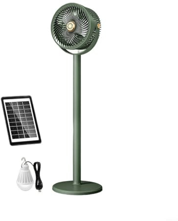 HpLive Ventilatore a piantana a energia solare con luce LED e ricarica USB, ventilatore da pavimento regolabile in altezza in ABS, nero e verde, portatile (verde)