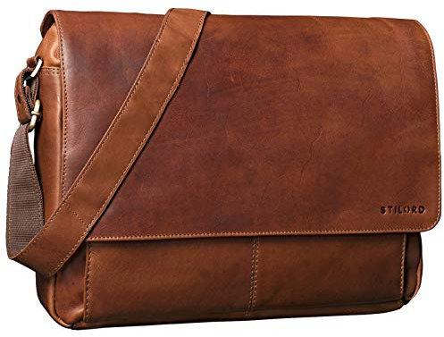 STILORD 'Lonzo' Vintage Umhängetasche echtes Büffel-Leder Messenger Bag für Herren und Damen Unitasche Büro Business Studium Leder, Farbe:cognac - braun