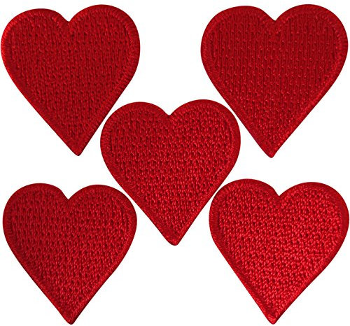 5 X Small Red Love Heart Patches Iron Sew On Clothes Bag Embroidered Badge Patch