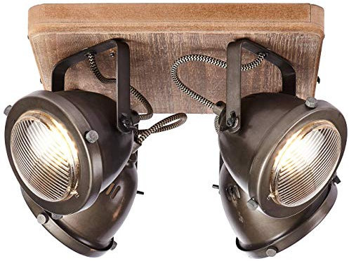 BRILLIANT Lampe Carmen Wood Spotplatte 4flg burned steel/holz | 4x PAR51, GU10, geeignet für Reflektorlampen (nicht enthalten) | Köpfe schwenkbar