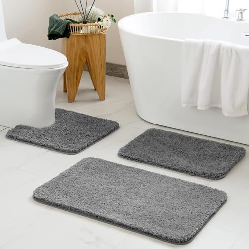 Sentidos Badematte Badteppich rutschfeste,weicher Badezimmerteppich Wasserabsorbierend maschinenwaschbar Badvorleger für Dusche, Badewanne 70 x 120 cm, Grau
