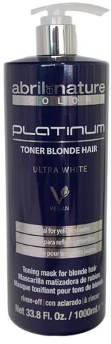 abril et nature - Platinum Professional Mask - For Blonde, Bleached, Highlighted, and/or Gray Hair - Violet Toner - Goodbye Yellow Tones - Platinum Appearance - 1000 ml
